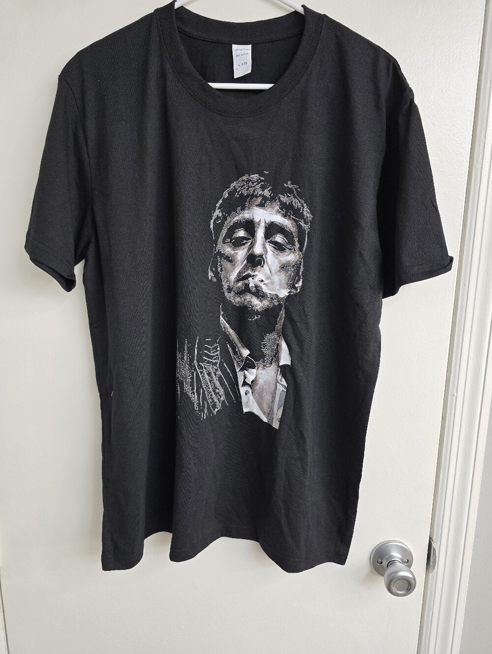 Black Graphic Men’s T-Shirt with Monochrome Portrait